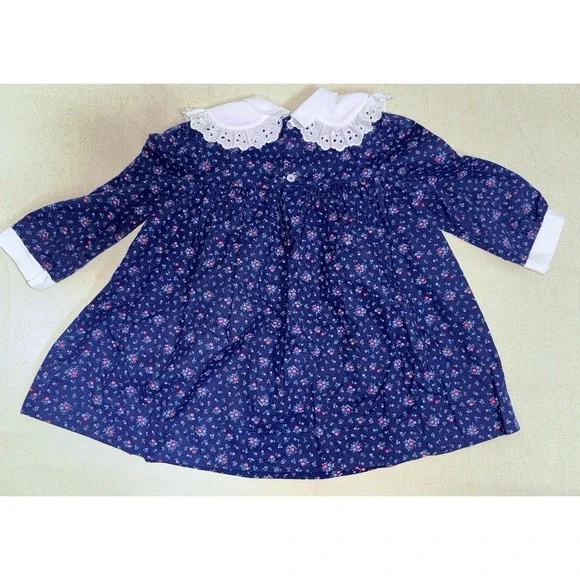 Vintage Bonnie Jean Girl's Dress Embroidered Tulips Floral Bib Toddler Lace - Picture 4 of 4